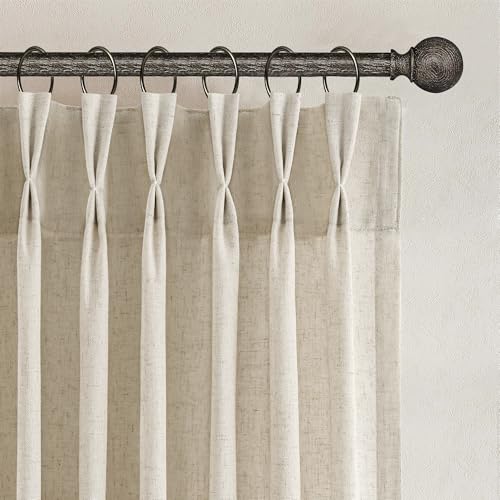 Joywell Linen Pinch Pleated Curtains 90 Inch for Living Room Greyish Beige