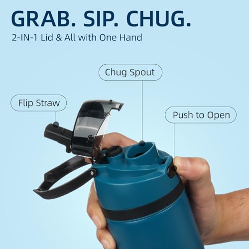 Image of BJPKPK 17oz Insulated Water Bottle with Straw Lid & Handle, Stainless Steel | Leak-Proof 2-in-1 Straw & Spout Lid, BPA-Free Vacuum Insulated Bottle Fits Cup Holders for Gym, Office, Travel & Outdoor