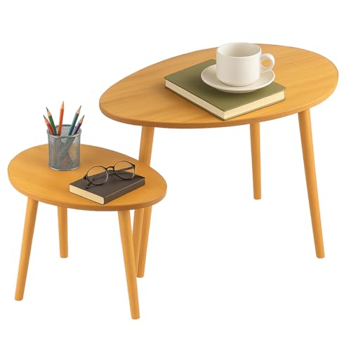 La mejor selección de Mesas de café los mejores 5. 45 SELECTSHOP Set de 2 Mesas Minimalistas Ovaladas Mesa Auxiliar Lateral Mesita Moderna Minimalista para Sala De Estar Dormitorio Balcón Mesa de Centro Mesita De Noche Grande (Café)