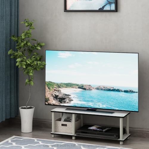 JNLABCRSU white low-rise minimalist TV stand — shows the low profile and tool-free build aimed at first-time buyers