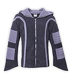 anorak wortherkunft Mit Zipfelkapuze KUNST UND MAGIE Unisex PSY Goa Fleecejacke Zipfelkapuze Fleece Hippie Jacke, Größe:M, Farbe:Schwarz/Grau