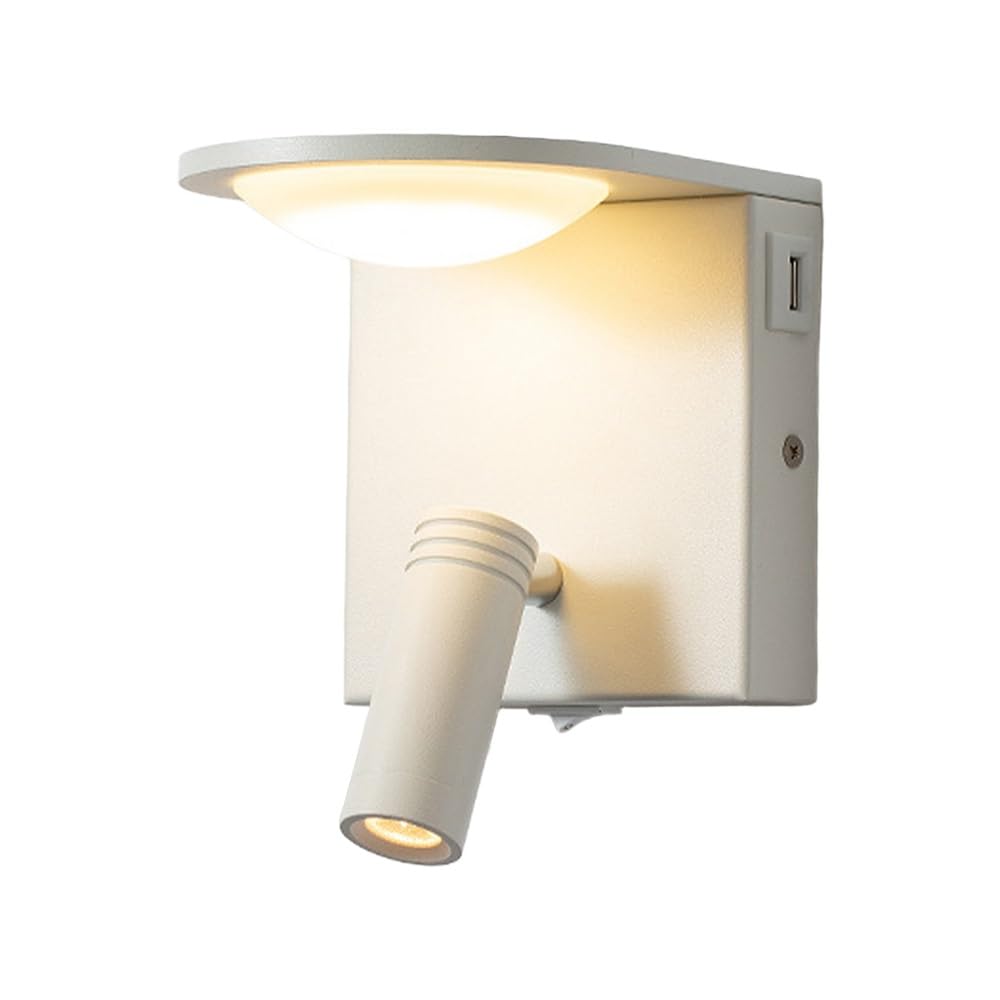 Jadssox Wandleuchte LED mit Schalter und USB-Anschluss - Drehbare Spotbeleuchtung 350°+90°, Warmweiß 3000K für Bettkopf, Nachttisch, Wohnzimmer und Schlafzimmer(White)