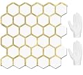 STICKGOO Hexagon Peel and Stick Backsplash Tile, Stick on Backsplash for Kitchen and Bathroom, Pure White PVC Mixed Metal Gold Self Adhesive Wall Tiles(10 Sheets, Seamless)