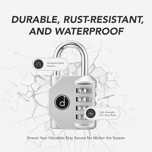 4 Digit Combination Locks 2 Pack - Weatherproof Padlock with Code - Combination Lock for Locker, Gym, Outdoor Gate, Storage Shed, Fence Gate & Bike Lock - Keyless, Easy to Set, Reset - New Silver - Thumbnail 7