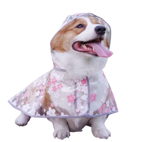 MEIAOJIA 犬用レインコート 桜 透明 和風 花柄 雨合羽 超かわいい ハイエンド 犬用アニメーション ポンチョ ペット レインコート 梅雨対策 散歩用 透明 帽子付き 雨具 着脱簡単 耐久性 完全防水 中大型犬用 多サイズ(ピンク,XL)