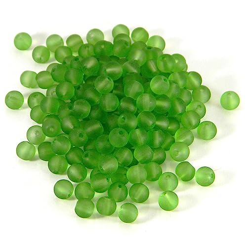 100 Matte Frosted Translucent 6mm x 5mm Round Loose Glass Jewelry Spacer Beads with 1.2mm Hole in Many Colors (Peridot Green)