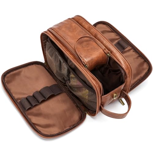 Laripwit Kulturbeutel Herren PU-Leder Kulturtasche Groß Wasserdicht Waschtasche für Reise Toiletttasche Männer Organizer Dopp Kit Kosmetiktasche im Badezimmer mit einem Nass-Trockenbeutel