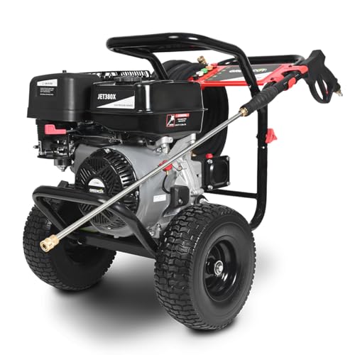 GREENCUT JET380X - Hidrolimpiadora de Gasolina 15cv con presión máxima de 290Bars, con 5 Opciones de presión, para Limpieza de Exteriores, vehículos, máquinas.