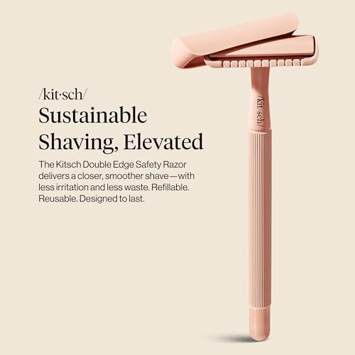 Kitsch Double Edge Safety Razors for Men and Women, Long Metal Handle and Stainless Steel Single Blade Razor, One Blade Razor with 5 Double Edge Refills, Safety Razor for Shaving - Terracotta
