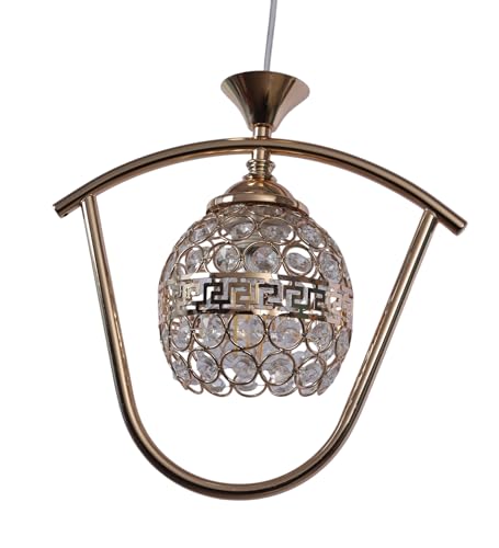 Image of ELIANTE Modern Glass Hanging Light for Living Room & Dining Area | Metal Ceiling Lamp with Elegant Glass Shade | 3 Years Warranty | Free Bulb (Crystaline)