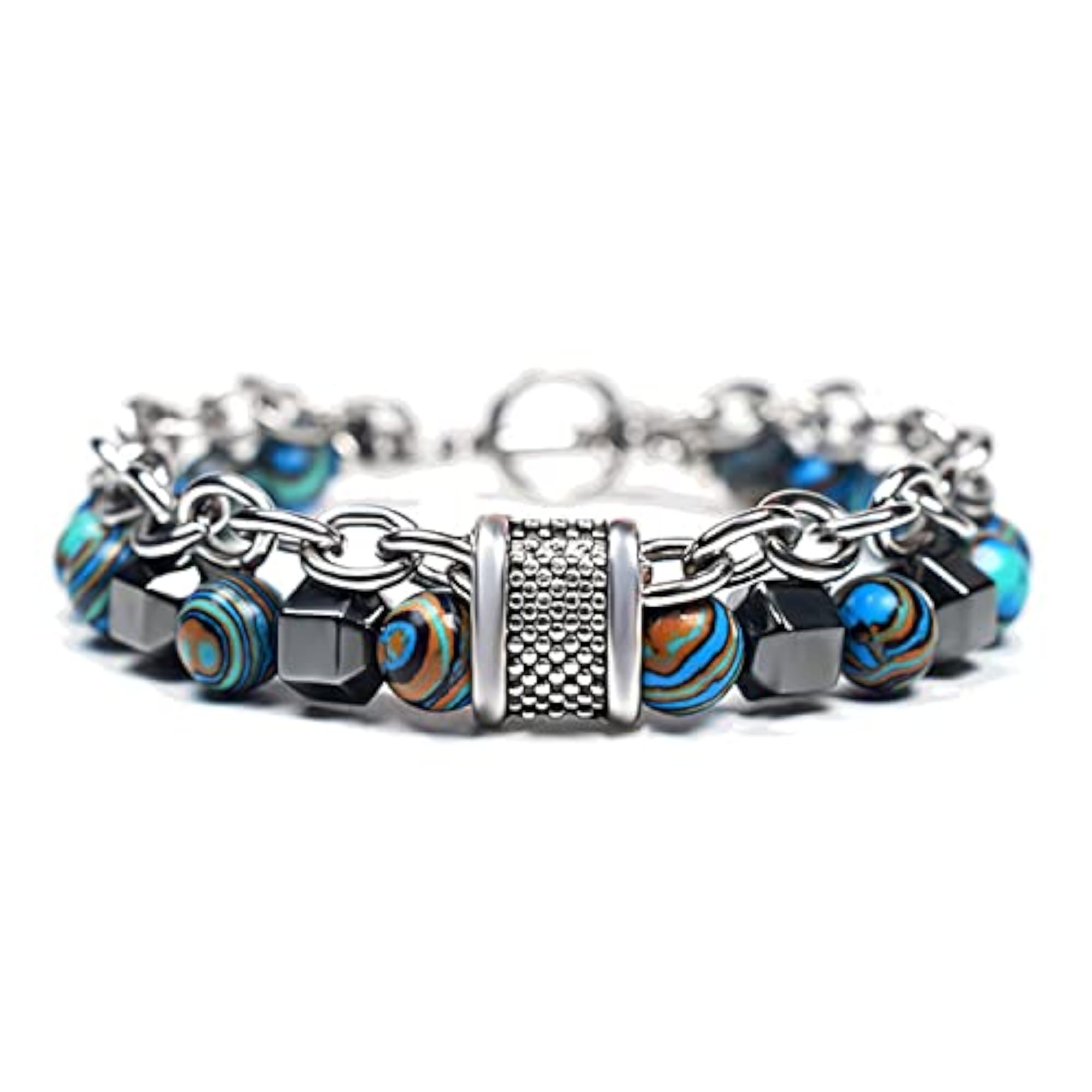 Stylish Boys Stainless Steel Beads Silver Chain Bracelet