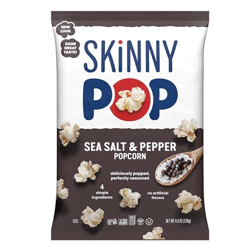 SkinnyPop Popcorn, Sea Salt & Pepper, Whole Grain, Dairy-Free Snack, 4.4oz Bag