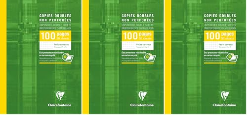Copies doubles non perforées Clairefontaine A4 90g petits carreaux blanc en lot de 3