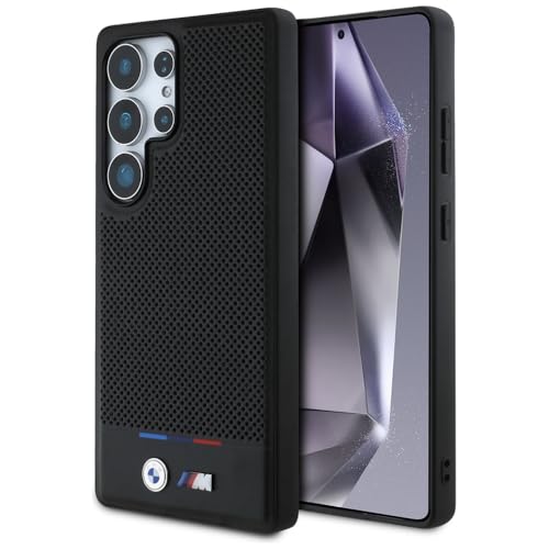 CG MOBILE BMW Étui de protection en cuir tricolore à rayures pour Samsung Galaxy S25 Ultra Compatible avec MagSafe Noir