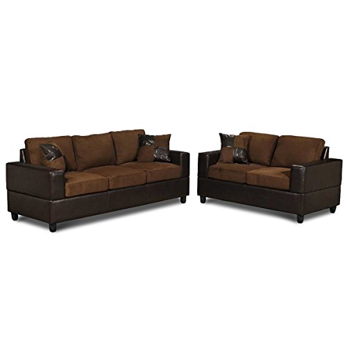 BOBKONA Seattle Microfiber Sofa and Loveseat 2-Piece Set in Chocolate Color