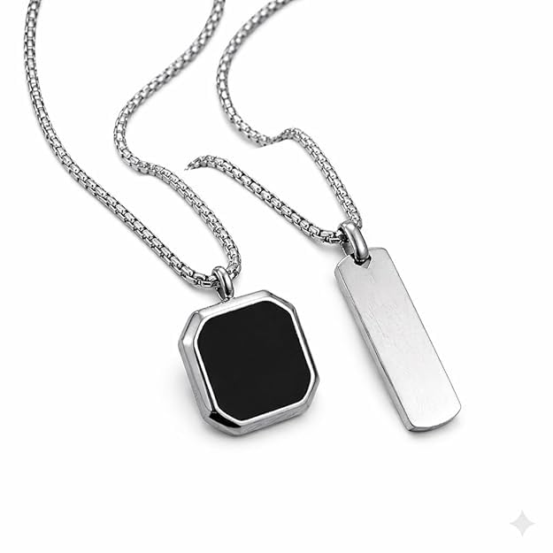 Men's Jewellery Square Bar Stainless Steel Silver Locket Pendant Necklace Chain For Men Boys and Men Unisex Pendant