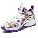 Women’s Basketball Shoes Men’s Mid-top Hoops Shoes Youth Basketball Sneakers with Cushioning Casual Performance Trainer Breathable Lightweight Boys & Girls Walking Shoes (White/Purple,5)