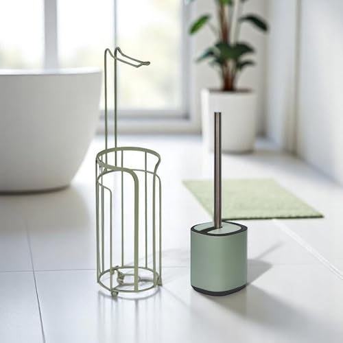 Image of Showerdrape Sage Green Bathroom Accessory Set Toilet Roll Holder and Toilet Brush