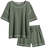 Ekouaer Lounge Sets for Women Waffle Knit Pajama Set 2 Piece Sets Outfit Loungewear Matching Set With Pockets