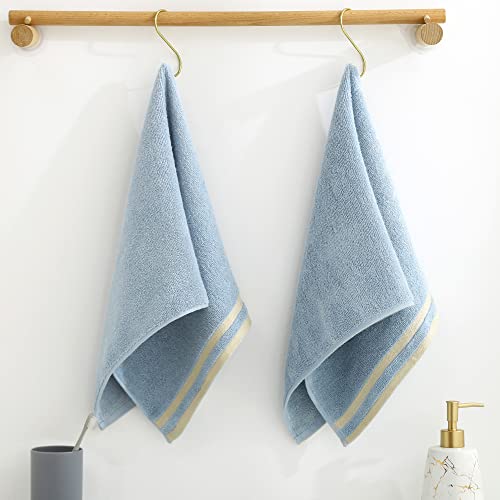 Yiluomo Blue Hand Towel Set Of 2 Cotton & Bamboo Terry Highly Absorbent Soft Hand Towels For Bathroom Decorative 13 X 29 Inch #TOP2