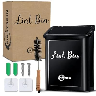 FIRSTSPIN Magnetic Lint Bin for Laundry Room – Black Metal Lint Holder with Lid – Wall Mount & Magnetic Trash Can – Modern Farmhouse Style for Laundry Room Organization and Storage