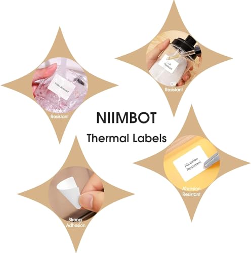 NIIMBOT Termoizolujące Etykiety Samoklejące, B1/B21/B3S Taśma Etykietowa Papierowa dla Szkoły, Domu, Biura, Małych Firm (Biały Prostokąt-50 x 30mm)