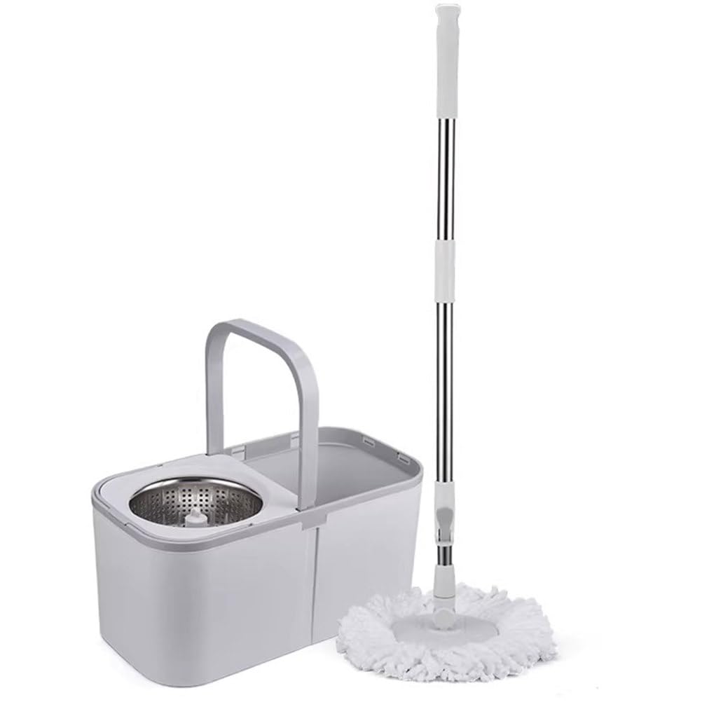 Juego de fregona giratoria y Cubo con escurridor para el hogar, Sistema de Cubo y fregona giratoria de 360° con Mango extendido de 50" y 1 Recambio de fregona de Microfibra