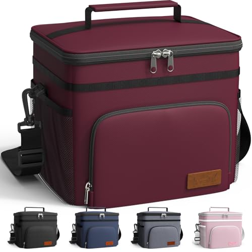 Image of HOTOR Insulated Lunch Box Men Women Leak-Proof Cooler Lunch Bag 9L | 4 Pockets, Adjustable Strap, Ideal for Work, Picnic, Travel, Camping, Gift, Red