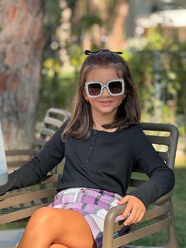 Arshiner Girls Long Sleeve Henley Ribbed Knit Shirts for Girls Button Down Slim Fit Tops Round Neck Blouses3