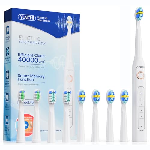 Image of YUNCHI Electric Toothbrush for Adults, Sonic Toothbrush, Rechargeable Electric Toothbrush with 8 Brush Heads,5 Modes & 2 Minutes Smart Timer,Waterproof,330 Battery Days, White