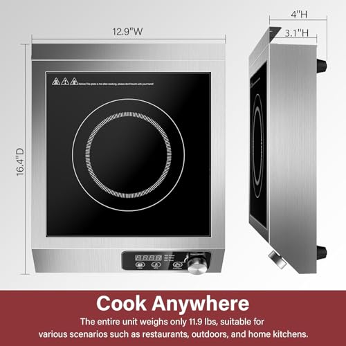 Image of 1800W Commercial Induction Cooktop: Features 10-Level Precision Power Control and Low-Noise Cooling for Home Chefs and Party Catering,With Knob and LCD Screen