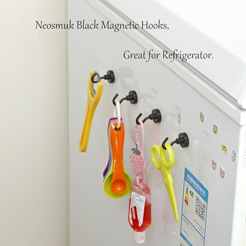 Neosmuk Black Magnetic Hooks,Heavy Duty Earth Magnets with Hook for Refrigerator, Extra Strong Cruise Hook for Hanging, Magnetic Hanger for Cabins, Grill (Matte Black, 6 Pack)