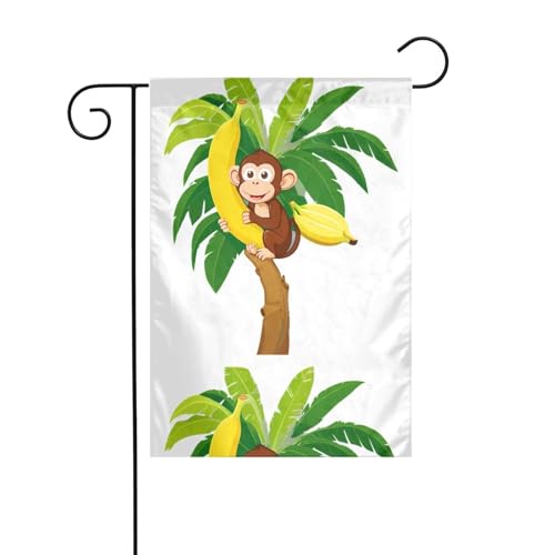 BROLEO Singe sur un bananier imprimé mât de drapeau de jardin extérieur décoration de cour mode 30,5 x 45,7 cm