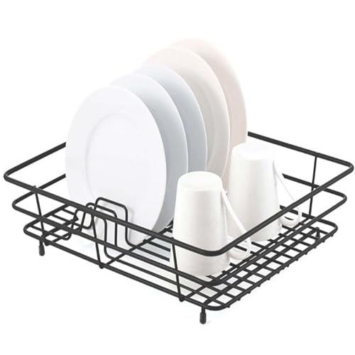 APXB Metal Dish Drainer Rack for Kitchen Sink Plastic Coated Non-Slip Steel Wire Dishes Drying Rack & Organiser Compact Plate Drainer Maximizing Countertop Space (Medium)