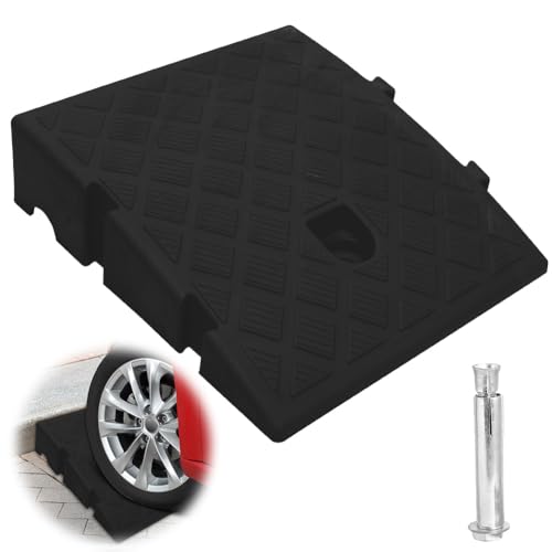 Rampe de trottoir, 27 x 25 x 7 cm, portable, pour fauteuil roulant, en plastique robuste, pour allée, trottoir, moto, scooter, voiture, avec 2 boulons d'extension (noir, 1)