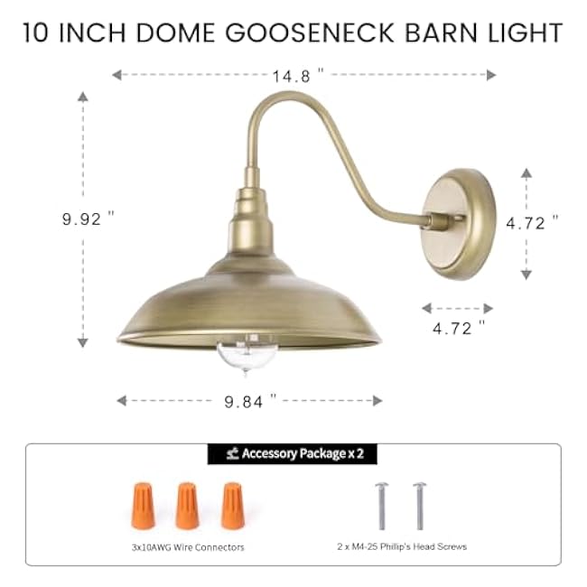 Gooseneck Light 10'' Diameter Wall Sconce Farmhouse Light Fixture LM2201-GL-2P