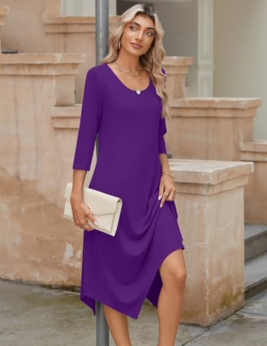 Image of Zeagoo Midi Dresses Women 2026 Dress 3 /4 Sleeve Casual Dresses with Pockets A Line Summer Beach Sundress