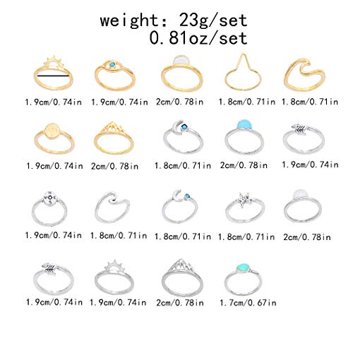 Futimely Boho Retro Stackable Rings Sets For Teens Girls Women,Peak Sea Wave Compass Turquoise Rhinestone Knuckle Joint Finger Kunckle Nail Ring Sets (:1：19Pc) #TOP1