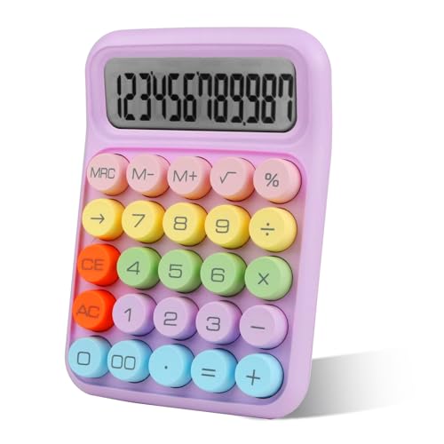 Colorful Calculator, Colourful Calculator with Candy-Coloured Mechanical Keyboard and 12-Digit Wide Screen, Cute Calculator Applies to Office, School & Home Use