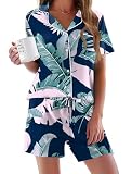 Ekouaer Womens Pajamas Set Comfy Cotton Short Sleeve Sleepwear Button Down Pjs Set(PAT2,Small)