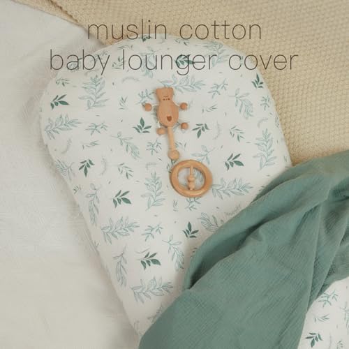 Image of Baby Lounger Cover, Muslin Baby Nest Cover 2 Pack, 100% Cotton Newborn Lounger Cover, Infant Lounger Cover, Breathable Adjustable Slipcover for Boys Girls, Covers Only (Green+Leaves)