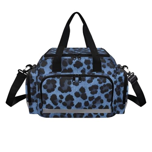 Duffel Bag Women that Holds and Shoe Compartment Portable Gym Bags, Fitness Workout Multi-Functional Workout Bag, Leopard Print Blue Pattern