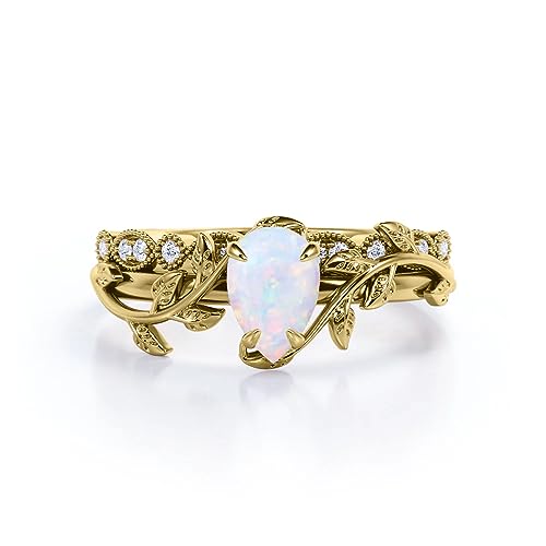Opal Ring Set Opal Engagement Rings for Women 10K 14K 18K Gold Opal Wedding Ring Set Bridal Sets Opal Anniversary Ring Promise Ring For Her Free Engraved2