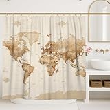 Duschvorhang mit Weltkarte, Vintage, künstlerische Kontinente, Länder, kein braunes Polyester, wasserdicht, Toilettenstoff, Duschvorhänge für Zuhause, Badezimmer, WC, Hotel, Dekoration, 157 x 183 cm