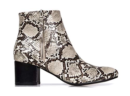 J. Adams Zuma Ankle Bootie – Closed Pointed Toe Low Block Heel Zip Up Boot - Brown & Beige Vegan Snakeskin - 7 #TOP1
