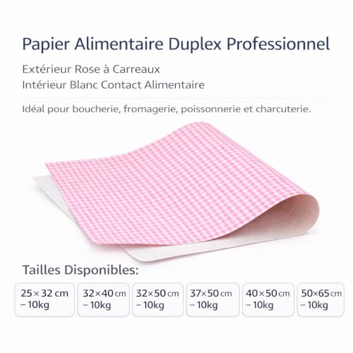 Papier Alimentaire Duplex Satiné Fond Rose – 40x50 cm – 10 kg – Papier d’Emballage Alimentaire Professionnel pour Boucherie, Fromagerie, Poissonnerie, Charcuterie, Traiteur et Cuisine Professionnelle – vue 3