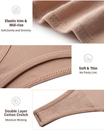 Jo & Bette Cotton Thong Bikini Underwear Seamless Breathable Panties For Women, 6 Or 12 Pack #TOP4