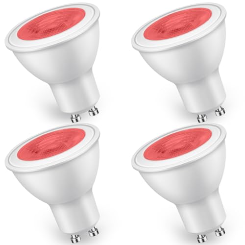 Confezione da 4 lampadine LED GU10 rosse da 5 W, equivalenti a lampadine alogene da 50 W, 500 LM, non dimmerabili, angolo di fascio di 38°, faretti di colore rosso, illuminazione per paesaggio, bar