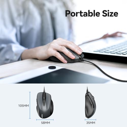 TECKNET USB Wired Mouse with Forward Backward Keys & 4 Adjustable DPI Gray - 5