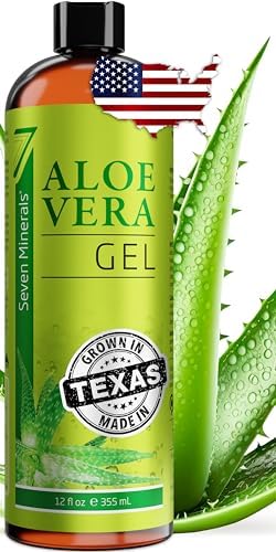 Amazon.com : Seven Minerals Organic Aloe Vera Gel from freshly cut 100% Pure Aloe - Big 12oz - HighestQuality, Texas grown, Vegan, Unscented - For Face, Skin, Hair, Sunburn relief